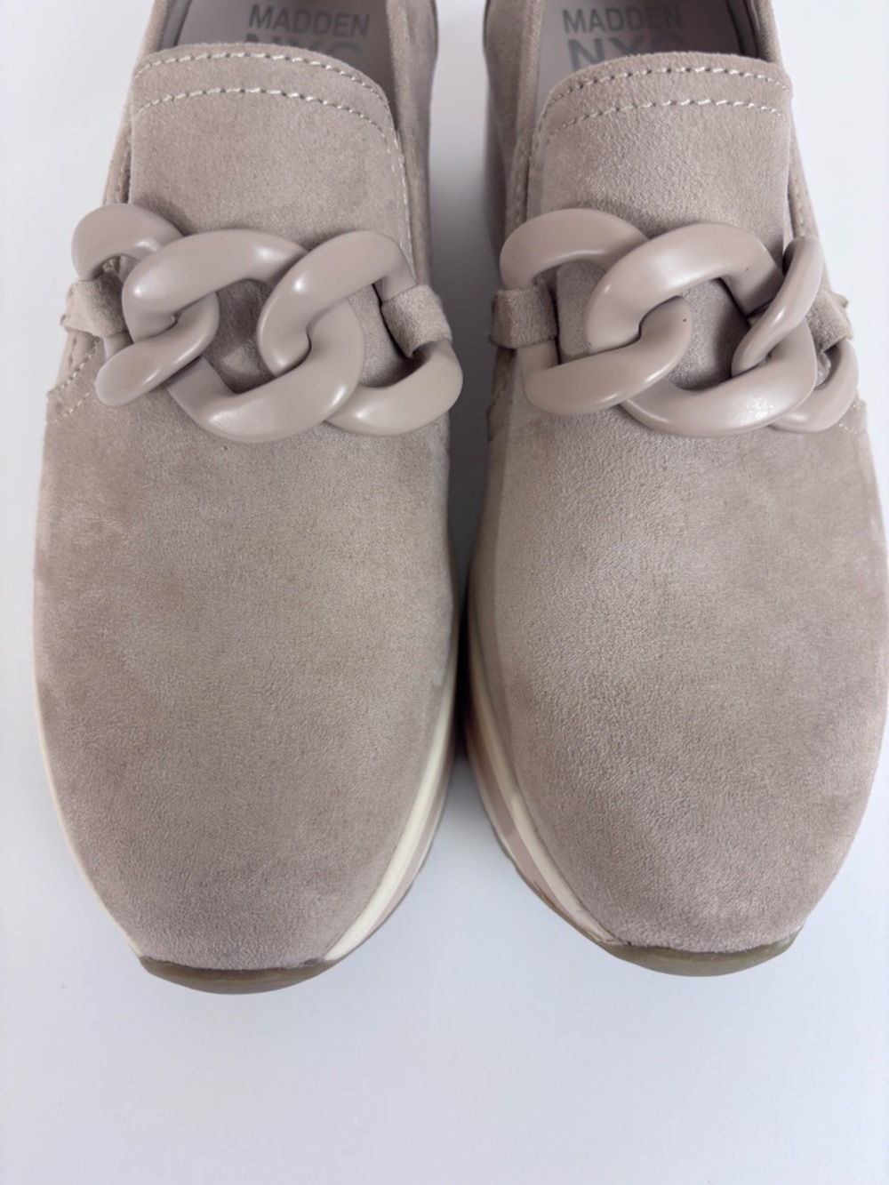 Madden NYC Platform Slip-On Loafer Chain Detail Chunky Sneakers Taupe Size 7 - Picture 6 of 16